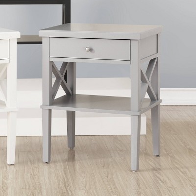 Dove Gray 1-Drawer Hardwood Nightstand with Open Shelf
