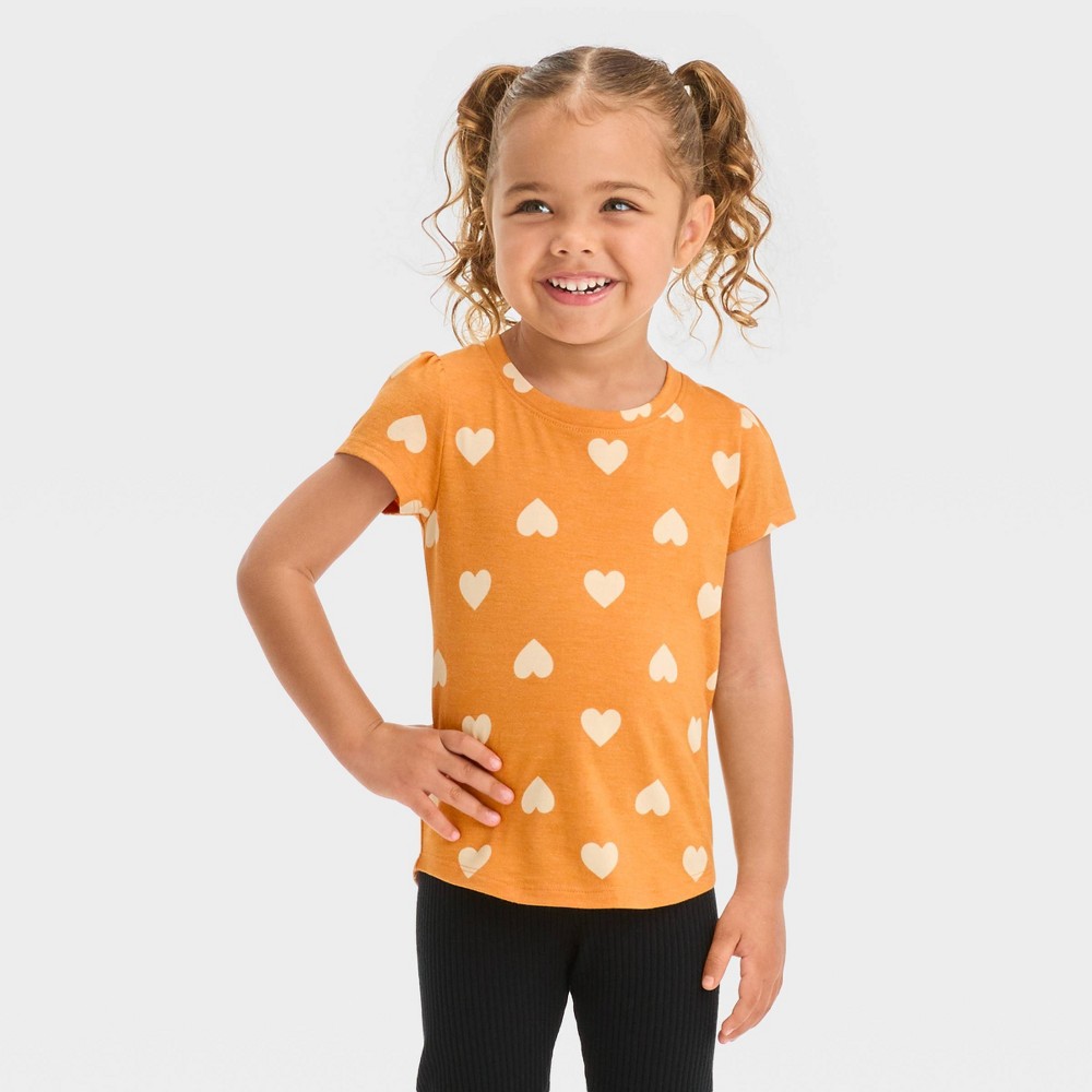 Toddler Girls' Nugget Heart Short Sleeve T-Shirt - Cat & Jack™ Mustard Yellow 5T