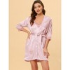 cheibear Womens 4pcs Sleepwear Pjs Satin Lingerie Cami with Shorts Robe Pajama Set - 3 of 4