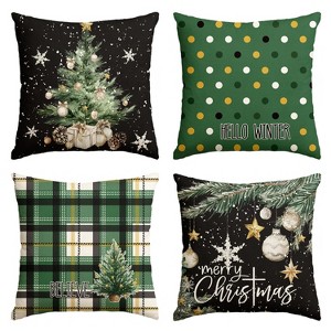 Merry Christmas Trees Snowflake Star Throw Pillow Covers, 18 x 18 Inch Xmas Balls Green Polka Dot Plaid - 1 of 4