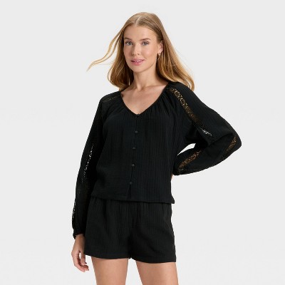 Women's Balloon Long Sleeve Lace Blouse - Universal Thread™