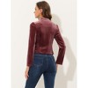 Allegra K Women's Velvet Long Sleeve Zipper Short Moto Jackets - 3 of 4