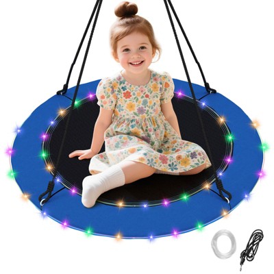 Infans 40" Saucer Tree Swing 660 LBS for Kids Adults Outdoor w/LED Lights Black Blue