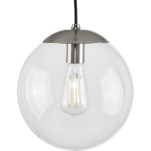 Progress Lighting Atwell 1-Light Glass Globe Pendant, Brushed Nickel, Clear Glass Shade - 1 of 4
