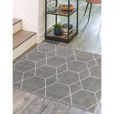Light Gray Trellis Square Rug with Easy Care Synthetic Material