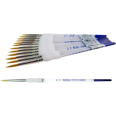 Royal Brush Soft Grip Round Golden Taklon Fiber Non-Slip Rubber Grip Acrylic Handle Paint Brush, Size 3, pk of 12