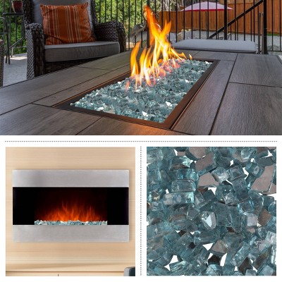 Aqua Blue Tempered Glass Fire Pit Rocks, 10lb