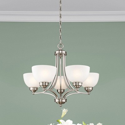 25" Brushed Nickel and Satin Glass 5-Light Chandelier