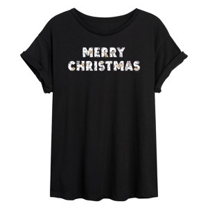 Women's - Winnie the Pooh - Merry Christmas Characters Oversized Graphic T-Shirt - 1 of 4