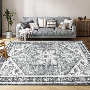Machine Washable Vintage Farmhouse Area Rug - Rust Print Distressed Design, Ultra Soft Non-Slip Carpet for Living Room, Bedroom - 1 of 4