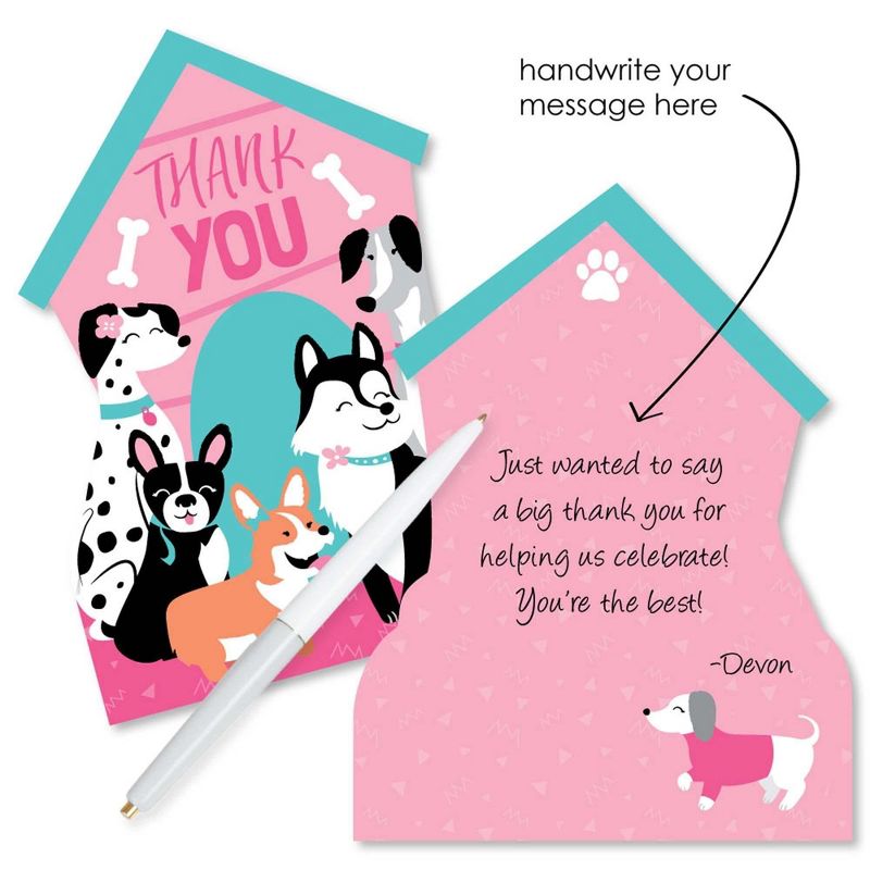 Big Dot of Happiness Pawty Like a Puppy Girl - Shaped Thank You Cards - Pink Dog Baby Shower or Birthday Party Thank You Cards & Envelopes - Set of 12, 2 of 9