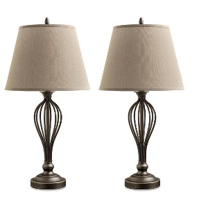 Signature Design by Ashley Ornawell Spiral USB-C Table Lamps with Fabric Shade, Bronze (Set of 2) - 1 of 4