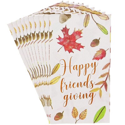Sparkle and Bash 50-Pack Happy Friendsgiving Autumn Leaves Paper Cocktail Napkins for Thanksgiving Party Supplies