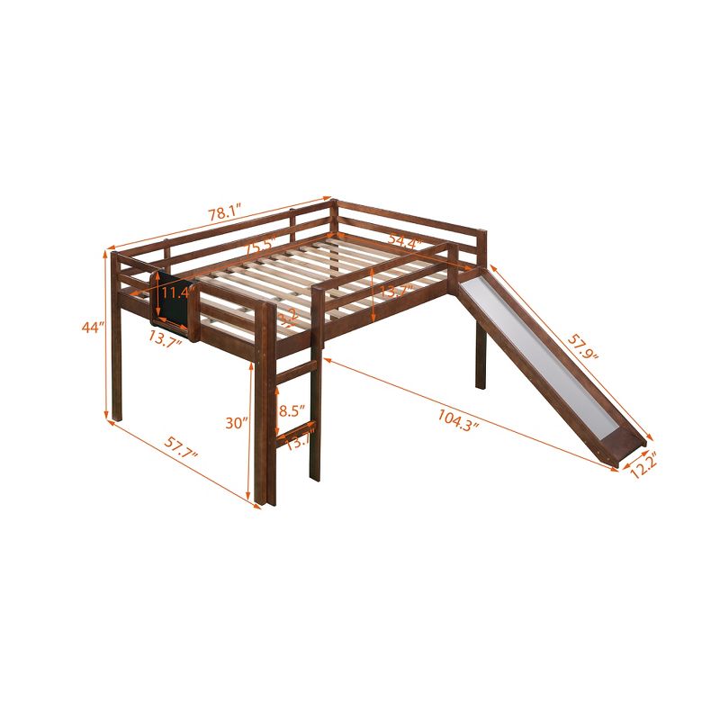 Full Size Wooden Loft Bed with Slide, Stair and Chalkboard - ModernLuxe, 3 of 13