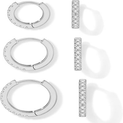 3 Pairs Small Huggie Hoop Earrings Tiny Cartilage Earrings Unisex Cubic Zirconia 8mm/10mm/12mm