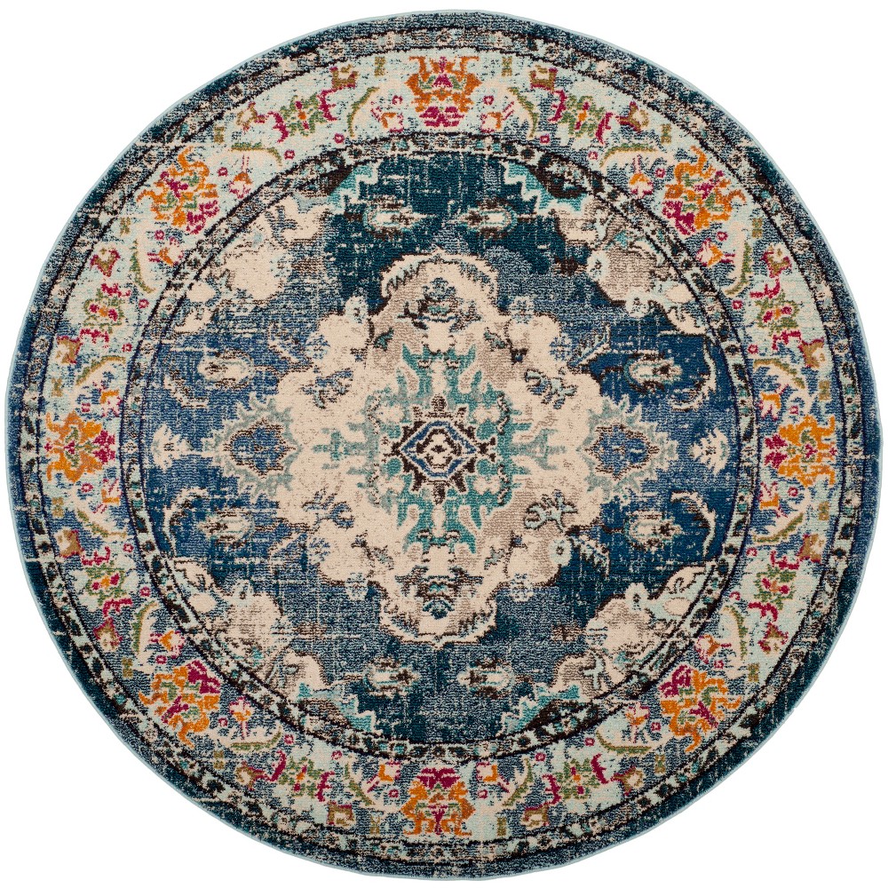 6'7in Medallion Round Area Rug Navy Blue - Safavieh