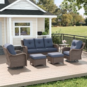 LayinSun Wicker Outdoor Furniture Set with 6-inch Comfy Cushions, High Back Patio Furniture Set with Swivel Rocking Chairs and Side Table - 1 of 4