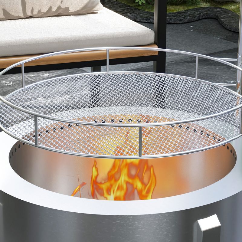 Outsunny 2-in-1 Smokeless Fire Pit BBQ Grill 19" Wood Burning Firepit with Poker, 5 of 7