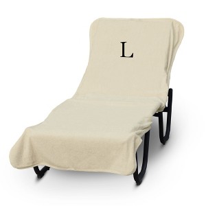 BC BARE COTTON Luxury Hotel & Spa Monogrammed Pool Chaise Lounge Cover, Standard Size 90 X 29 Inches - Beige - Black Block - 1 of 4