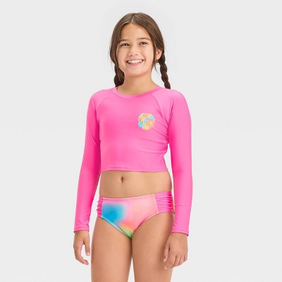 Girls' 'abstract Blossoms' Floral Printed Rash Guard Set - Art