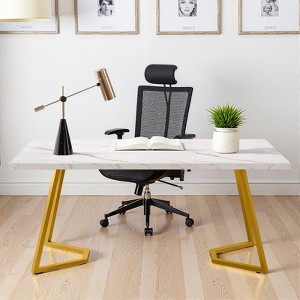 MAYEERTY 55" Computer Desk, Faux Marble Study Desk Office Table - 1 of 4