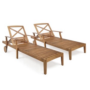 Perla 2pk Acacia Chaise Lounge - Teak - Christopher Knight Home - 1 of 4
