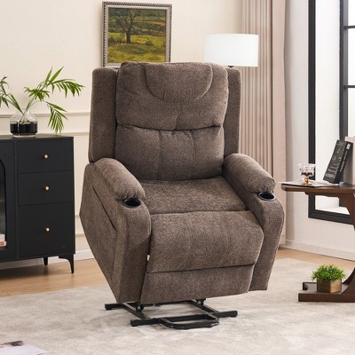 Power Lift Recliner Chair, Upholstered Accent Chair with 8-Point Vibrating Massage & Heating, Cup Holders, Side Pockets -ModernLu