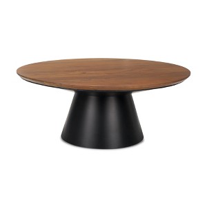 HomeRoots 40" Brown and Black Solid Wood and Iron Round Pedestal Coffee Table - 1 of 4