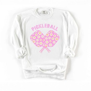Simply Sage Market Women's Garment Dyed Graphic Sweatshirt Pickleball Flowered Paddles - XL - White - 1 of 2