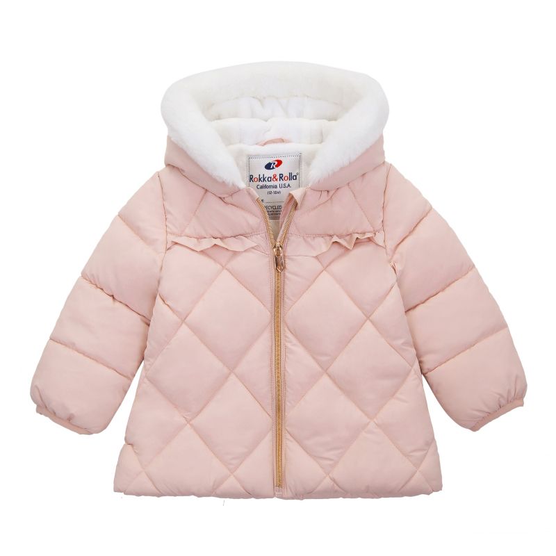 Rokka&Rolla Infant Toddler Girls' Puffer Jacket Baby Fleece Lined Winter Coat, 1 of 11