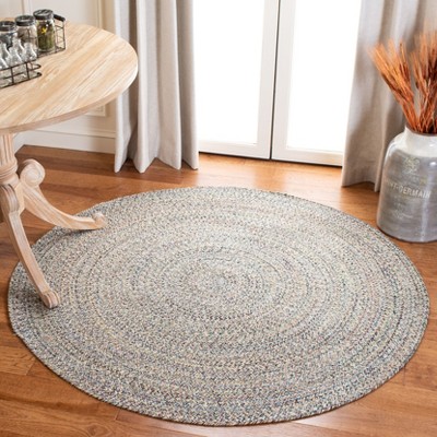 Handmade Blue/Ivory Cotton Braided Round Area Rug, 5 ft