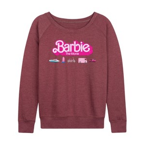 Women's - Barbie - Barbie Transportaion Vehicles Lightweight French Terry Wide Neck Long Sleeve Shirt - 1 of 4