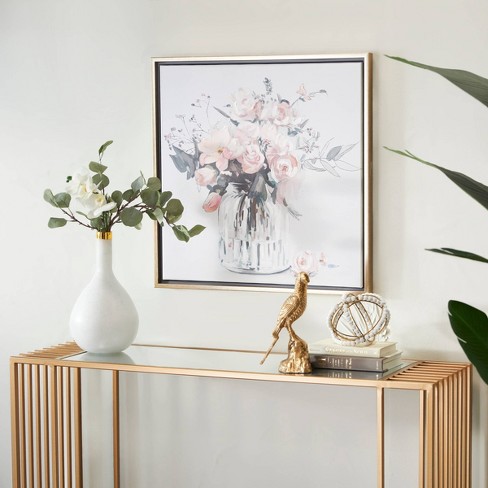 Canvas Floral Handmade Bouquet Framed Wall Art with Gold Frame Pink - Olivia & May: French Country Style, Botanical Painting - image 1 of 4