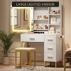 COZONY Vanity Desk with Sliding Mirror, Lights Makeup Set 4 Drawers Stool, Adjustable Lighting - 3 of 4