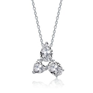 "Guili Sterling Silver Necklace with Trio Cluster Pendant, Mixed-Cut Cubic Zirconia – Available in White or Gold Plating" - 1 of 3