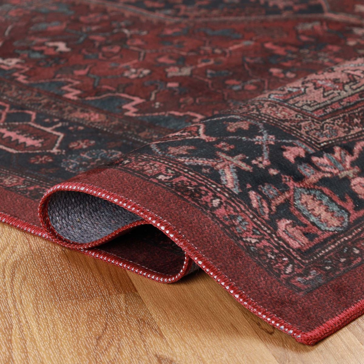 Vintage Faded Floral Medallion Border Machine Washable Indoor Area Rug or Runner by Blue Nile Mills - thumbnail 5