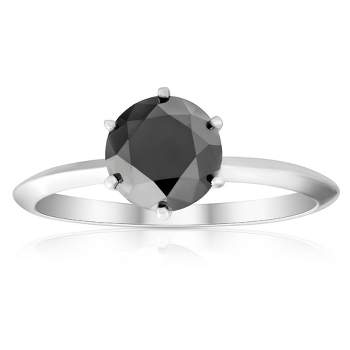 Pompeii3 1 1/2 Ct Black Diamond Solitaire Engagement Ring 14k White Gold