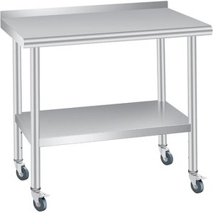Stainless Steel Prep and Work Table with Backsplash , Commercial Heavy Duty Adjustable Under Shelf, Durable and Perfect for Kitchen, and Business Use - 1 of 4