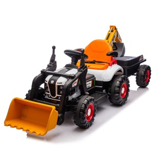 TopComfy Baby Walkers Kids Ride On Tractor Toy 4 in 1 Construction Attachments Excavator Dump Truck Bulldozer for Kids, Orange, 38.58"*19.29"*16.54" - 1 of 4
