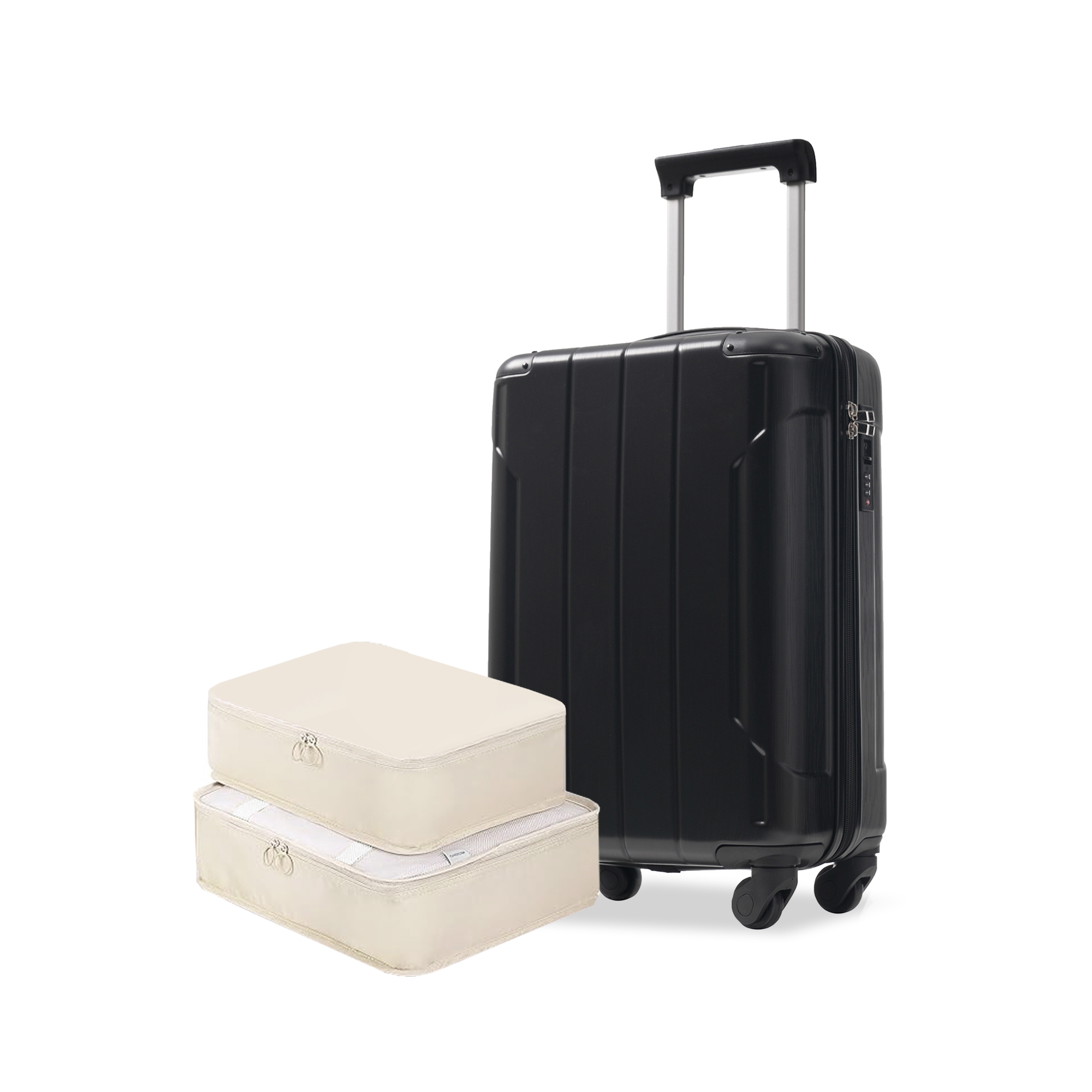 20" Hardshell Carry-On Luggage with 2 Packing Cubes & Spinner Wheels & TSA Lock, Lightweight ABS Suitcase, Black - ModernLuxe