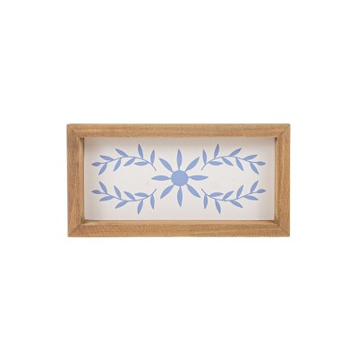 Blue Floral Pattern Tray Wood & MDF by Foreside Home & Garden