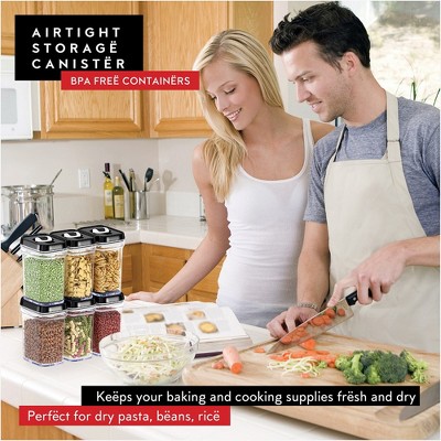 Clear Plastic BPA-Free Food Storage Containers with Black Lids, Set of 6