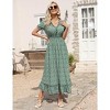 Womens V Neck Short Sleeve Dress Summer Ruffle Casual Floral Long Maxi Dress - 3 of 4