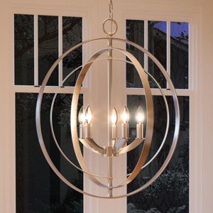 Urban Ambiance Luxury Luxe Industrial Chandelier,  24-3/8"H x 22"W,  Brushed Nickel Finish, UHP2326 - 1 of 4