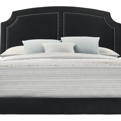 Elegant Black Velvet King Bed with Gold Nailhead Trim
