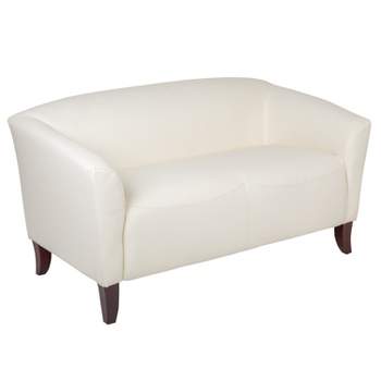 Emma and Oliver Ivory LeatherSoft Loveseat with Cherry Wood Feet