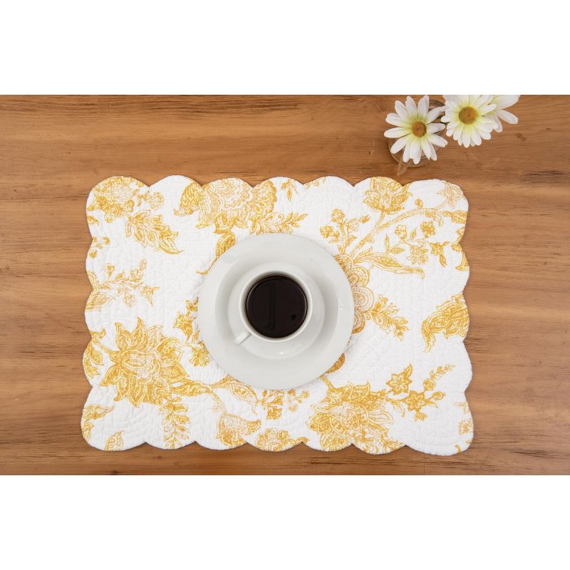 C&F Home Miriam Ochre Quilted Reversible Yellow Damask Placemat Set of 6, 5 of 10