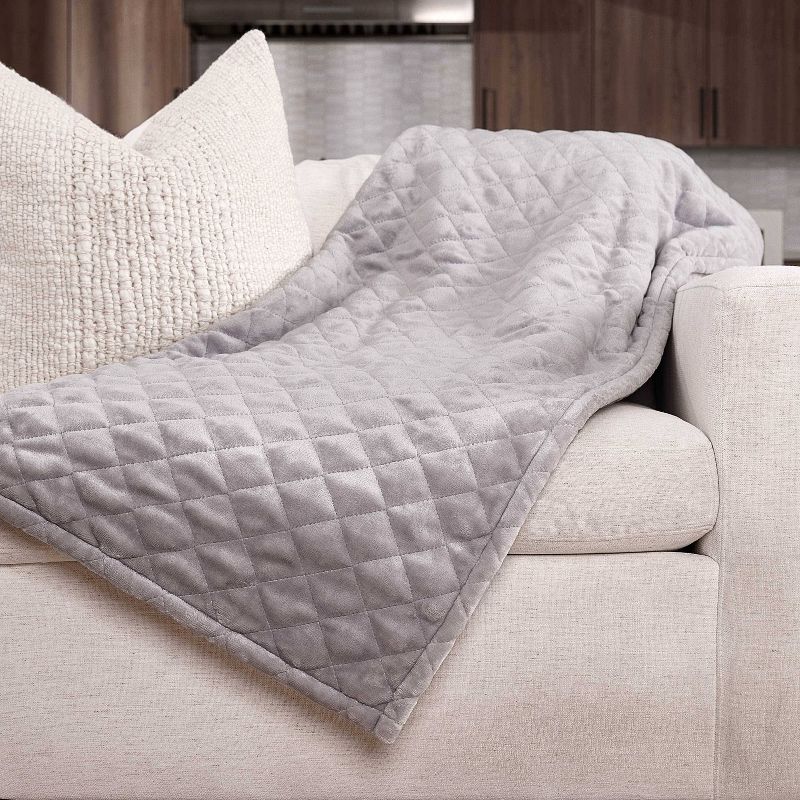 Sunbeam 50&#34; x 60&#34; Quilted Nordic Velvet Reverse Shearling Heated Throw Electric Blanket Dove Gray, 2 of 9