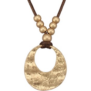 Leather and Wood Necklace Chunky Circle Pendant Boho Jewelry for Women - 1 of 4