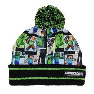 Minecraft Sublimated Kid's Knit Cuff Pom Pom Beanie Cap Winter Hat OSFM - 1 of 3